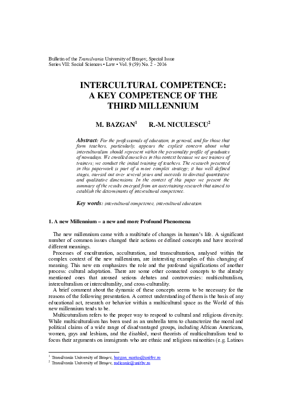 (PDF) Intercultural competence: A key competence of The Third Millennium