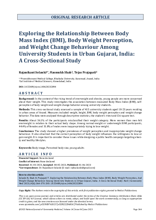 (PDF) Exploring The Relationship Between Body Mass Index (BMI), Body ...