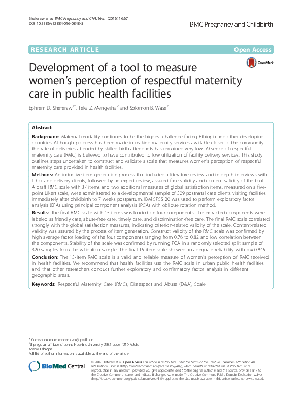 (PDF) Development of a tool to measure women’s perception of respectful ...
