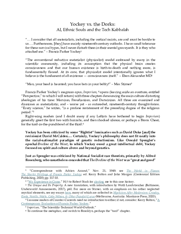 First page of “Yockey vs. the Dorks”