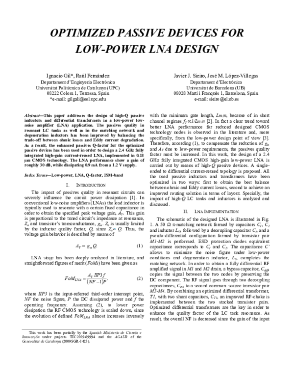 (PDF) Optimized passive devices for low-power LNA design