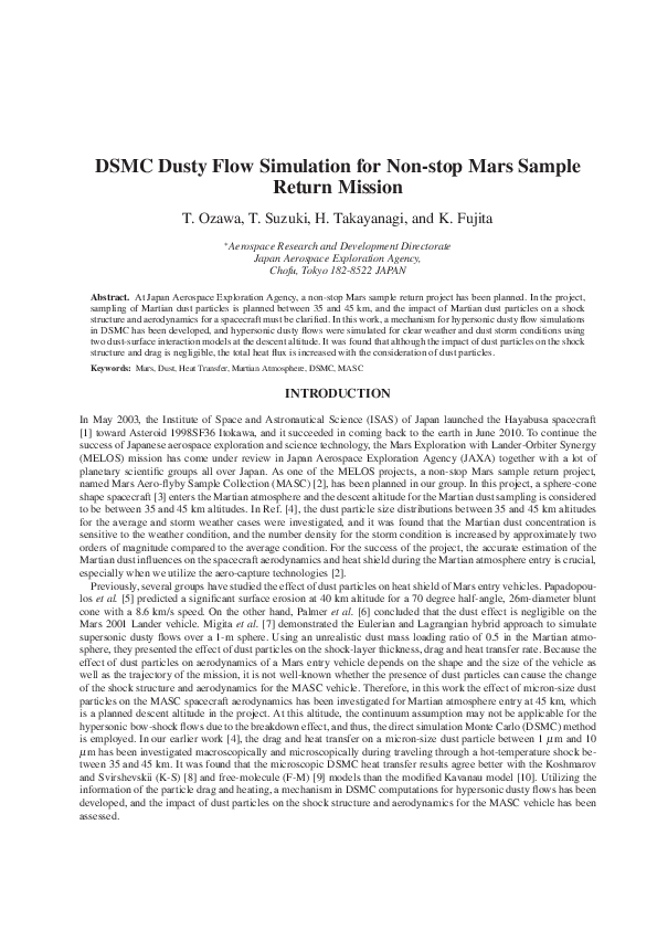 (PDF) DSMC Dusty Flow Simulation for Non-stop Mars Sample Return Mission