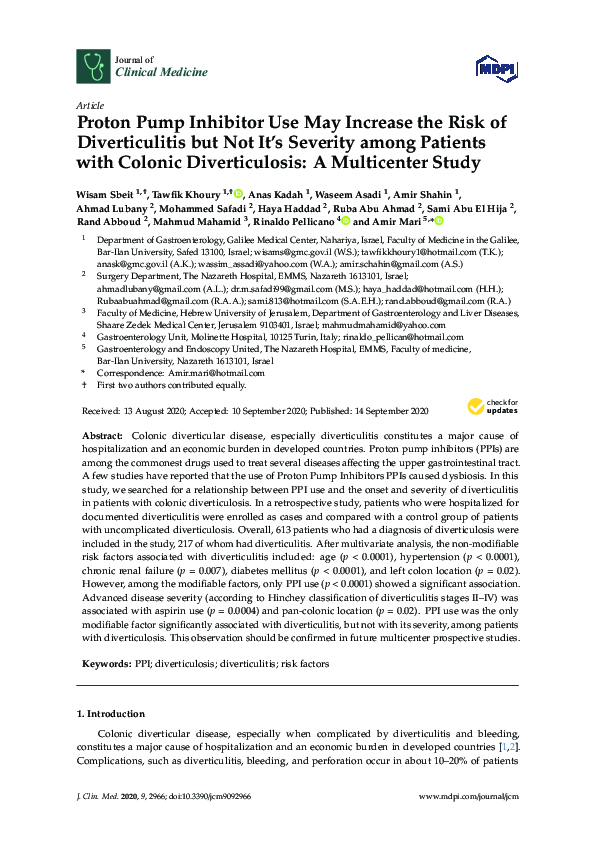 (PDF) Proton Pump Inhibitor Use May Increase the Risk of Diverticulitis ...
