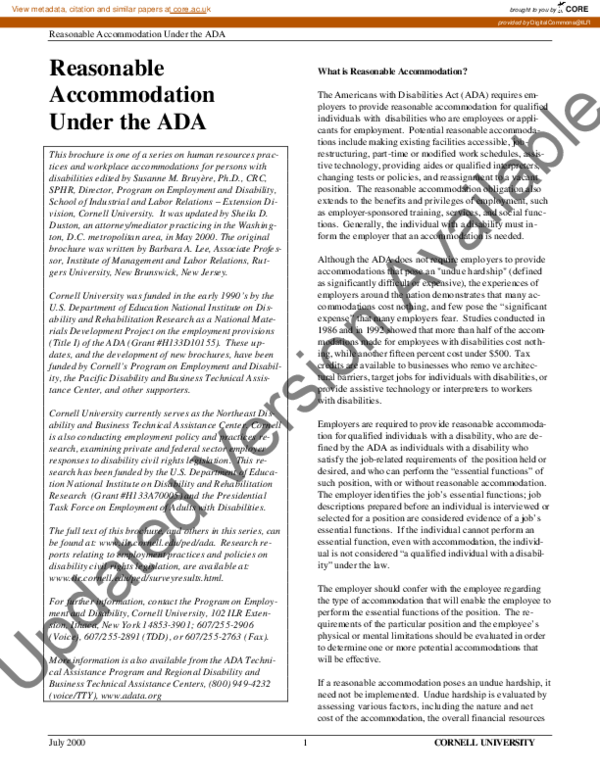 (PDF) Reasonable Accommodation Under the ADA
