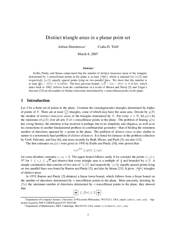 Distinct Triangle Areas in a Planar Point Set