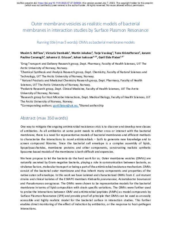 (PDF) Outer membrane vesicles as realistic models of bacterial ...