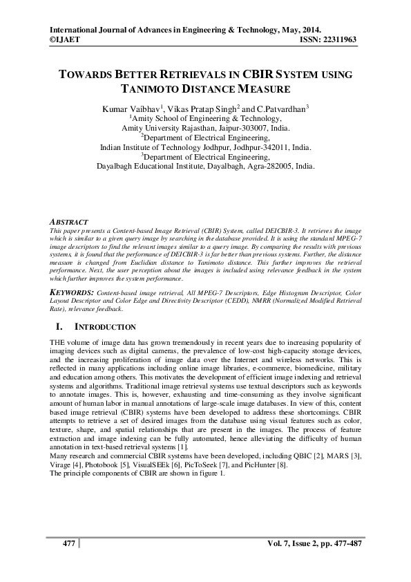 (PDF) Towards Better Retrievals in CBIR System using Tanomoto Distance ...