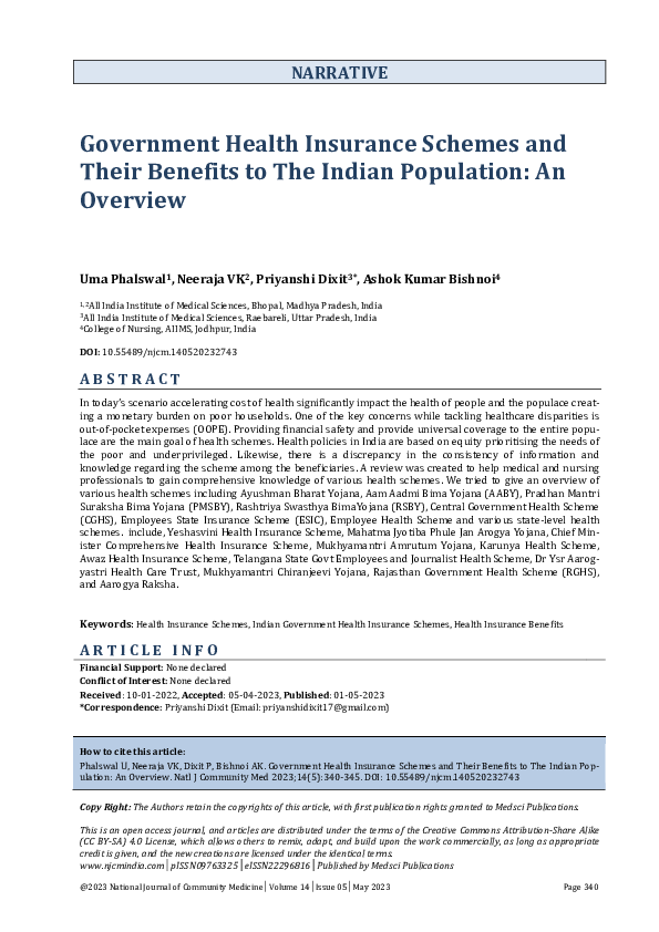 (PDF) Government Health Insurance Schemes and Their Benefits to The ...