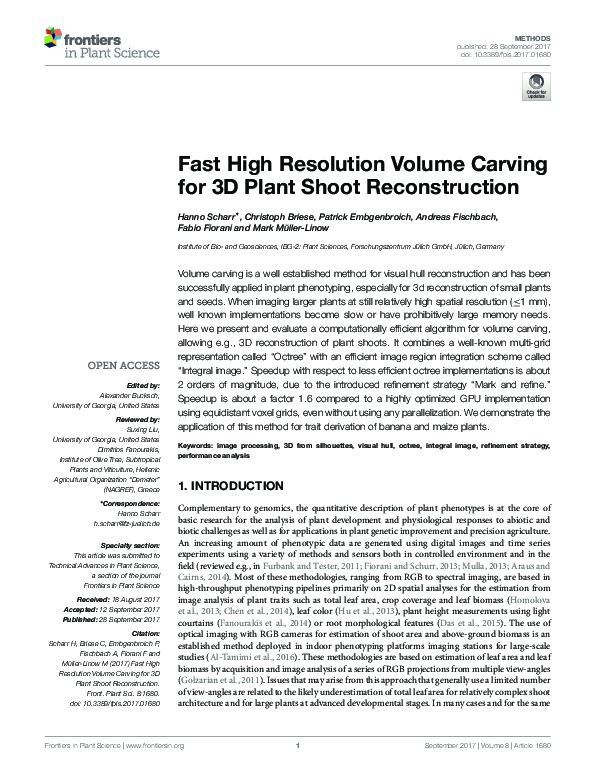 (PDF) Fast High Resolution Volume Carving for 3D Plant Shoot Reconstruction