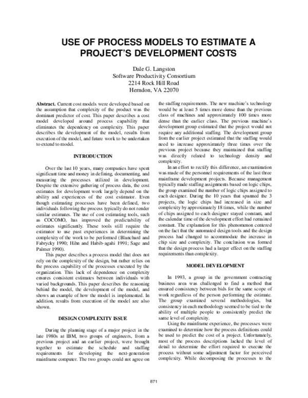 (PDF) Use of Process Models to Estimate a Project's Development Costs