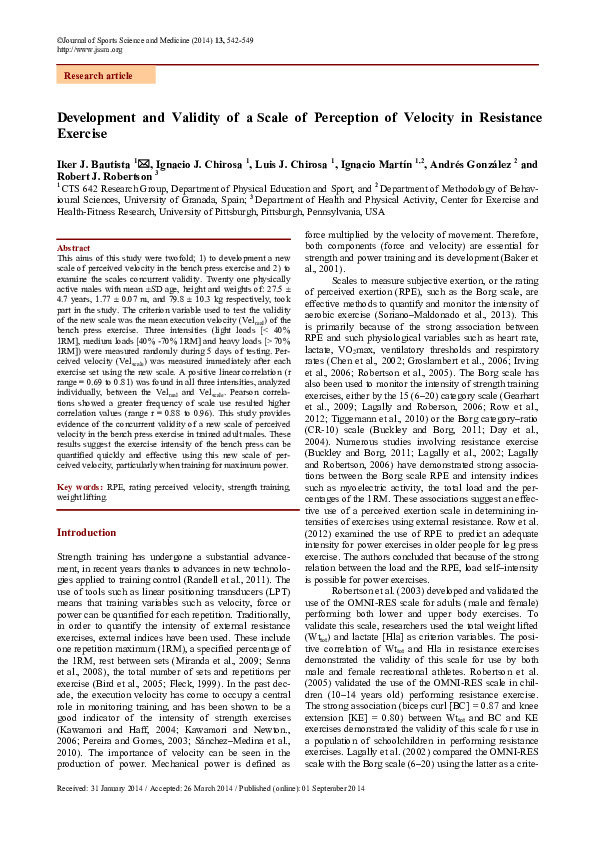 (PDF) Development and validity of a scale of perception of velocity in ...