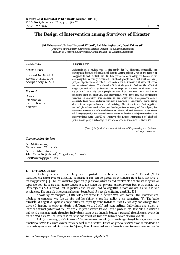 (PDF) The Design of Intervention among Survivors of Disaster