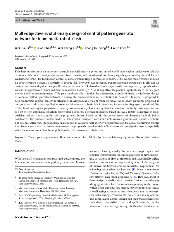 (PDF) Multi-objective evolutionary design of central pattern generator ...