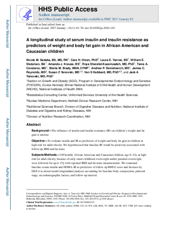(PDF) A longitudinal study of serum insulin and insulin resistance as ...