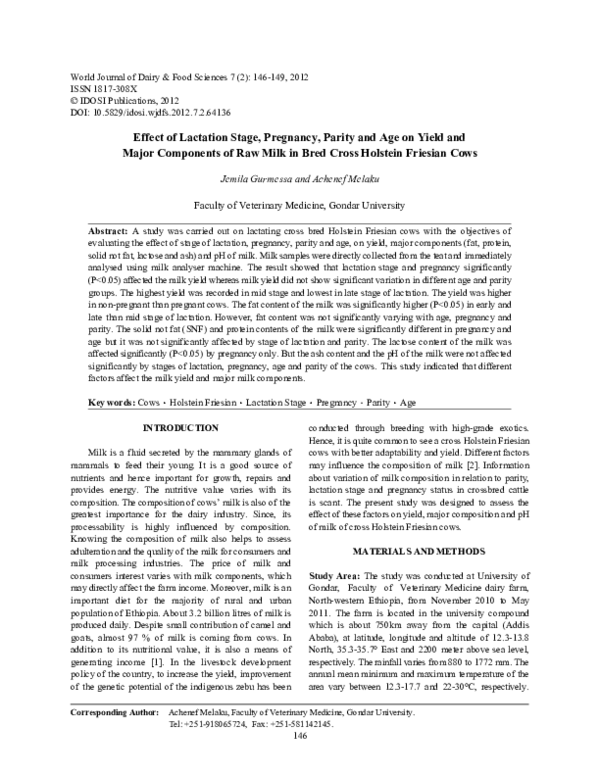 (PDF) Effect of Lactation Stage, Pregnancy, Parity and Age on Yield and ...