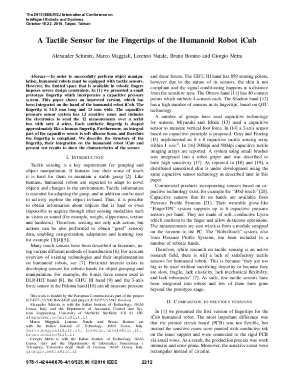 (PDF) A tactile sensor for the fingertips of the humanoid robot iCub