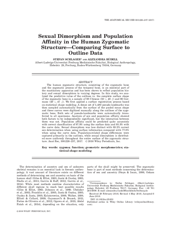 (PDF) Sexual Dimorphism and Population Affinity in the Human Zygomatic ...
