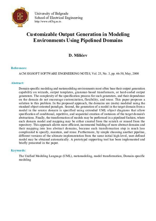 (PDF) Customizable output generation in modeling environments using ...