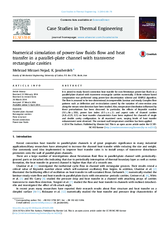 (PDF) Numerical simulation of power-law fluids flow and heat transfer ...