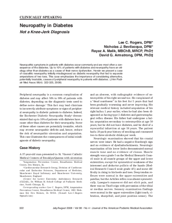 (PDF) Neuropathy in Diabetes