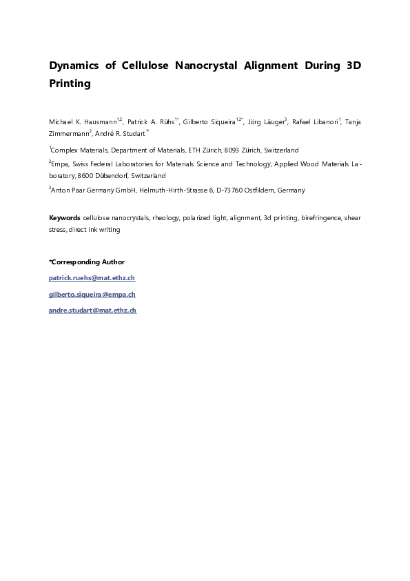 (PDF) Dynamics of Cellulose Nanocrystal Alignment During 3D Printing