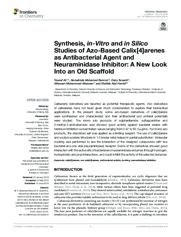 (PDF) Synthesis, in-Vitro and in Silico Studies of Azo-Based Calix[4 ...