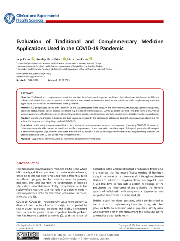 (PDF) Evaluation of Traditional and Complementary Medicine Applications ...