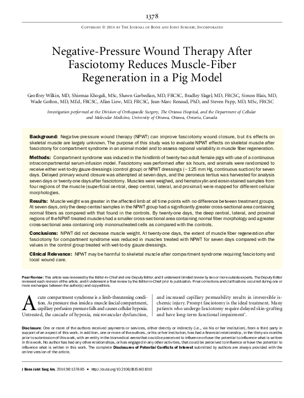 (PDF) Negative-pressure wound therapy after fasciotomy reduces muscle ...