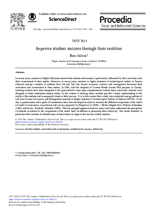 (PDF) Improve Student Success Through their Realities