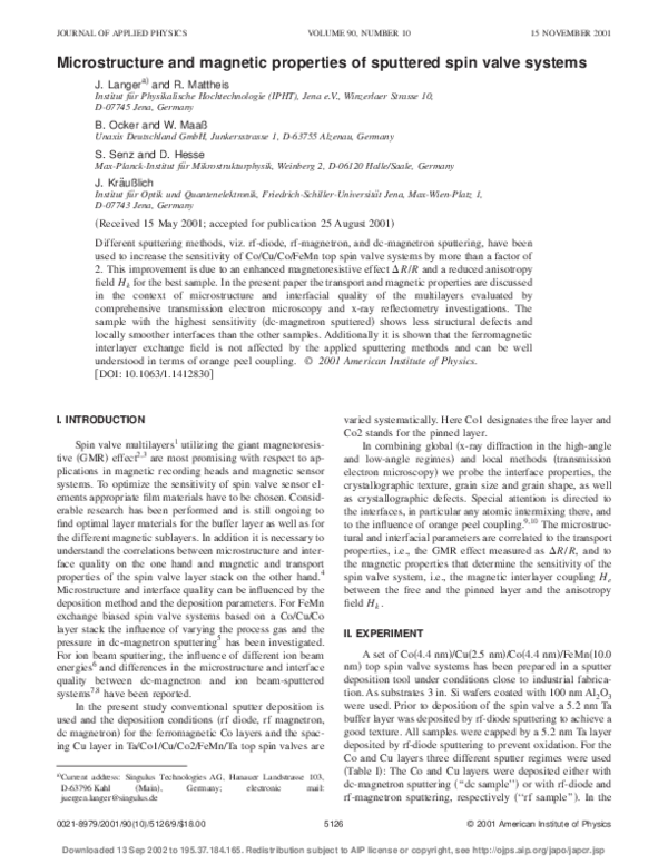 (PDF) Microstructure and magnetic properties of sputtered spin valve ...