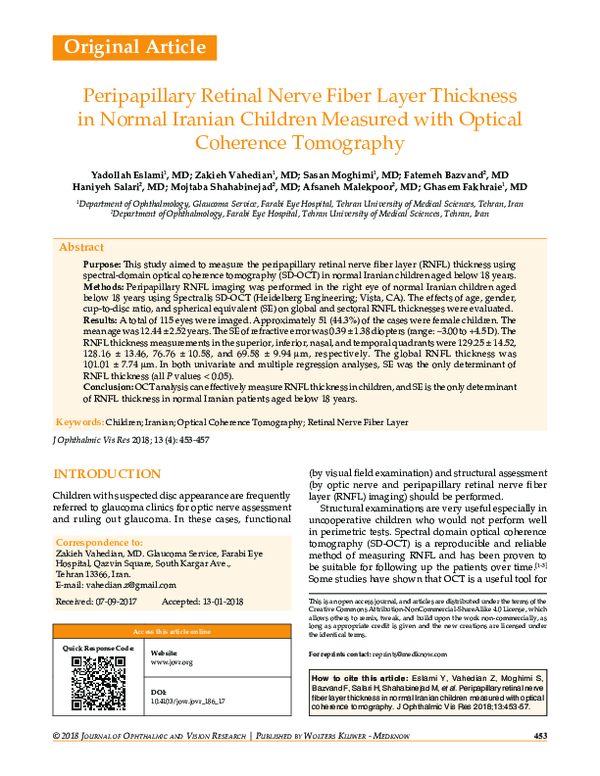 (PDF) Peripapillary retinal nerve fiber layer thickness in normal ...