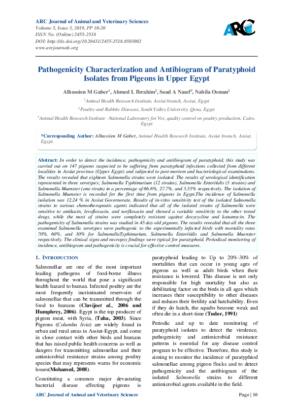 (PDF) Pathogenicity Characterization and Antibiogram of Paratyphoid ...