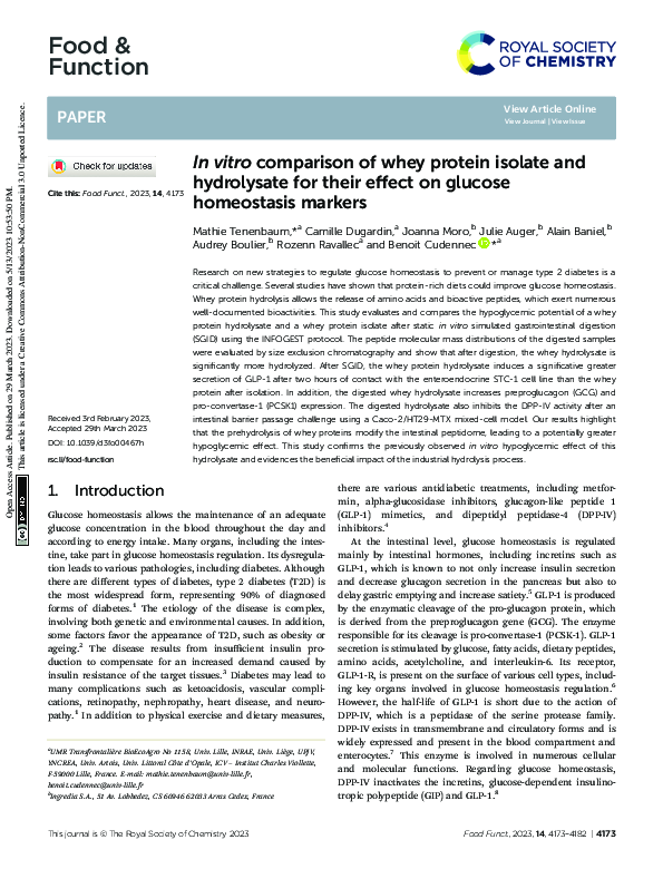 (PDF) In vitro comparison of whey protein isolate and hydrolysate for ...