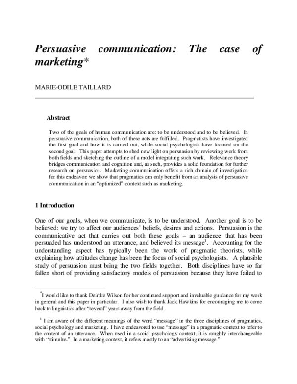 (PDF) Persuasive communication: The case of