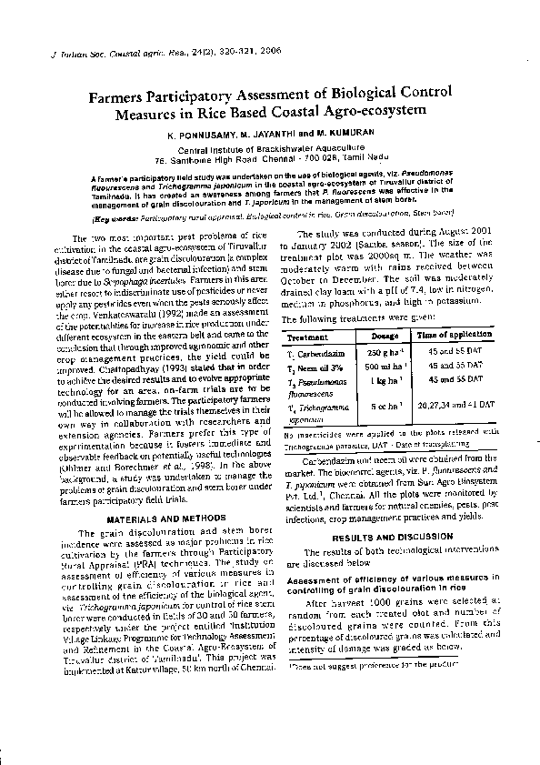 (PDF) Farmers Participatory Assessment of Biological Control Measures ...