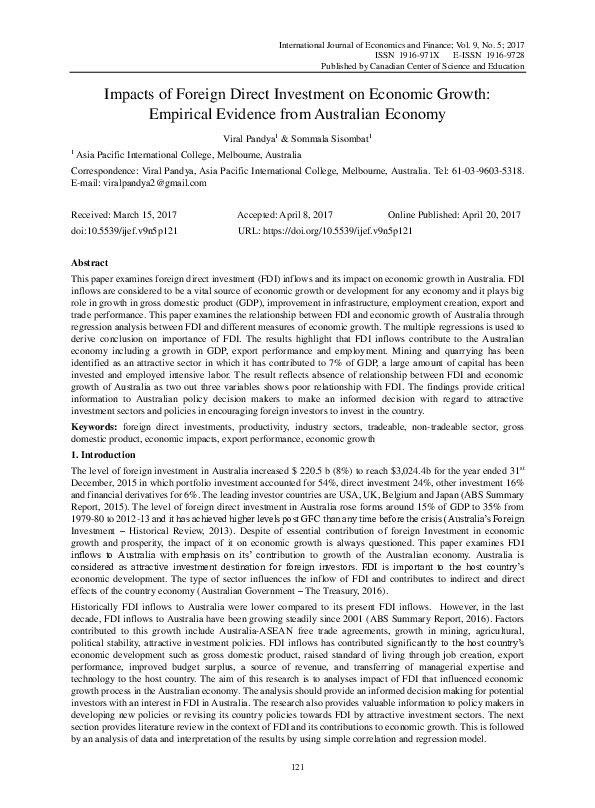 (PDF) Impacts of Foreign Direct Investment on Economic Growth ...