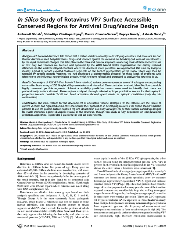 (PDF) In Silico Study of Rotavirus VP7 Surface Accessible Conserved ...