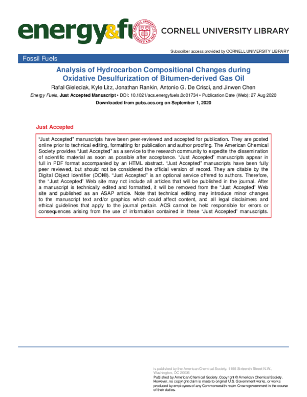 (PDF) Analysis of Hydrocarbon Compositional Changes during Oxidative ...