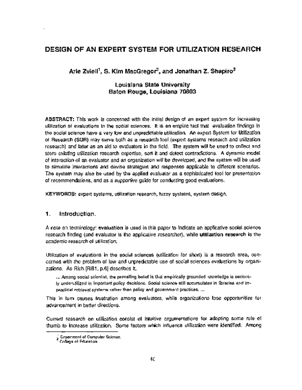 (PDF) Design of an expert system for utilization research
