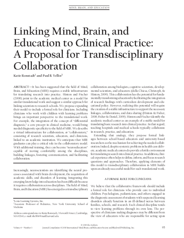 (PDF) Transdisciplinary Collaboration in Mind, Brain, and Education