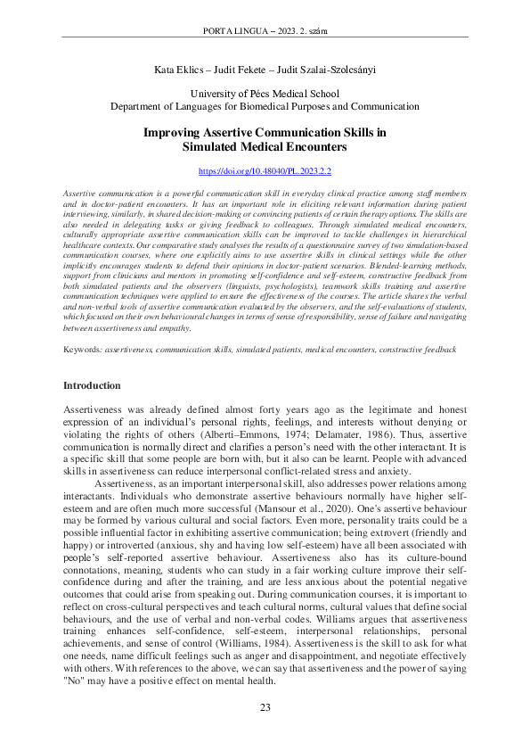 (PDF) Improving Assertive Communication Skills in Simulated Medical ...