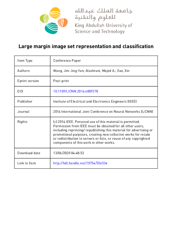 (PDF) Large margin image set representation and classification