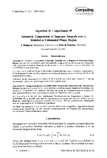(PDF) Algorithm 45. Automatic computation of improper integrals over a ...