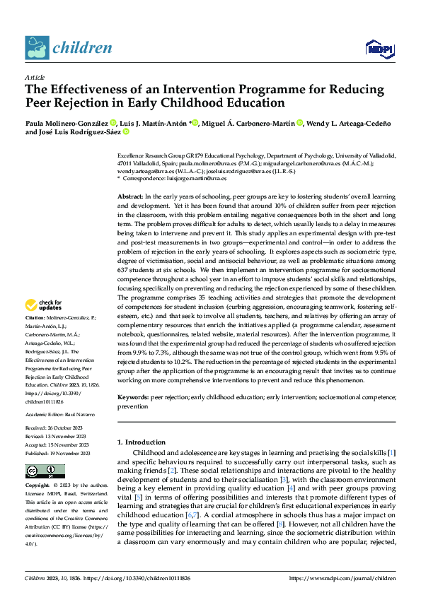 (PDF) The Effectiveness of an Intervention Programme for Reducing Peer ...