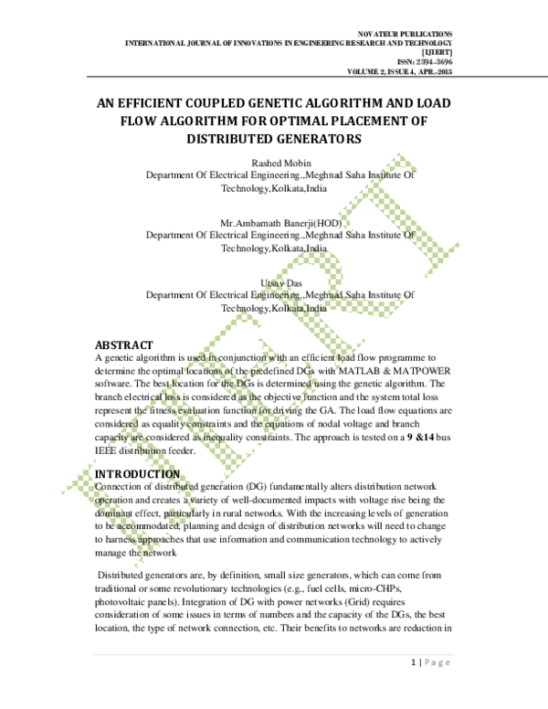(PDF) An Efficient Coupled Genetic Algorithm And Load Flow Algorithm ...