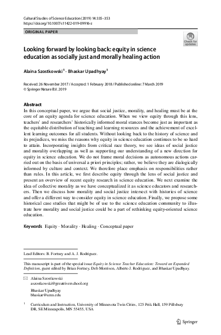 (PDF) Looking forward by looking back: equity in science education as ...