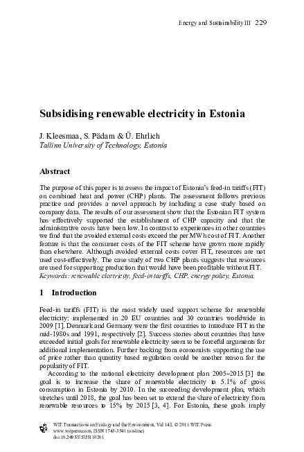 (PDF) Subsidising renewable electricity in Estonia
