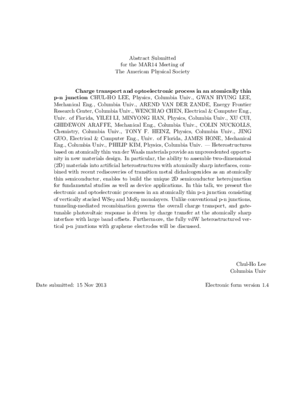 (PDF) Charge transport and optoelectronic process in an atomically thin ...