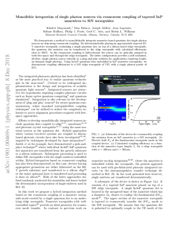 (PDF) On‐Chip Integration of Single Photon Sources via Evanescent ...