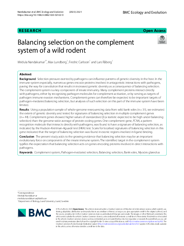 (PDF) Balancing selection on the complement system of a wild rodent